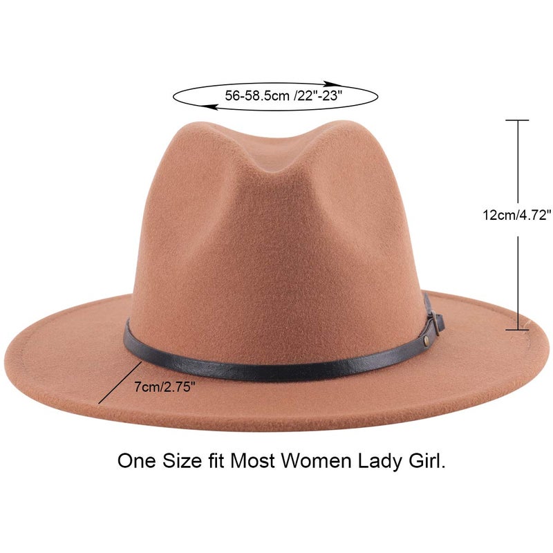 Lanzom Womens Classic Wide Brim Floppy Panama Hat Belt Buckle Wool Fedora Hat Fit Size 6 8/7-7 1/4(One Size, Khaki) - Image 2